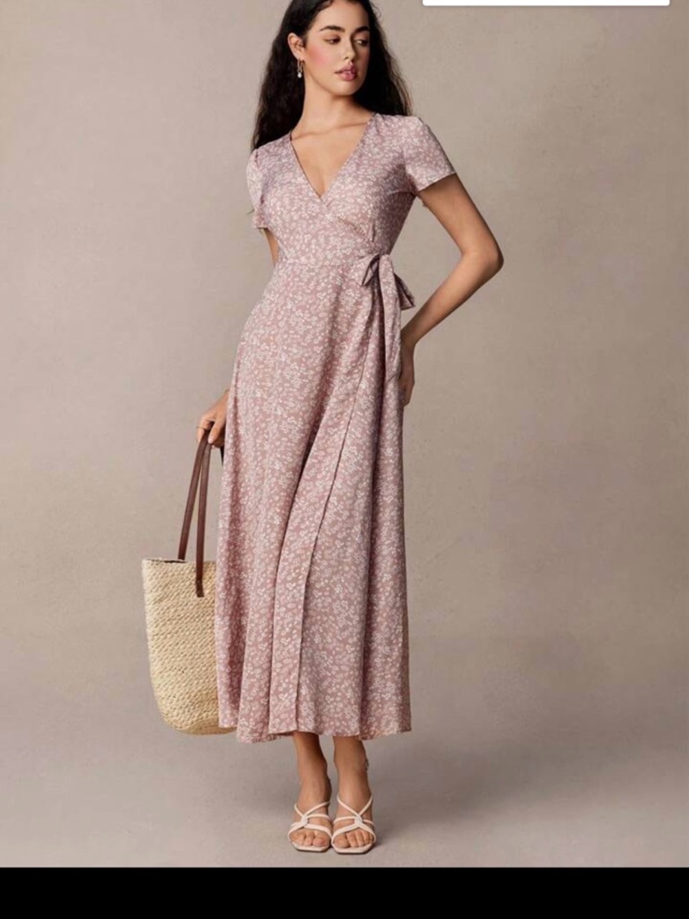 SHEIN Dusty Pink Floral Wrap Maxi Dress